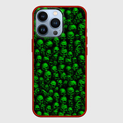 Чехол для iPhone 13 Pro Зеленые черепа, цвет: 3D-красный