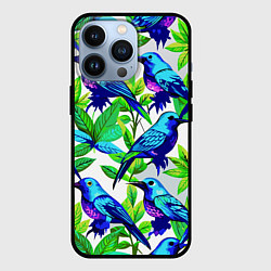 Чехол для iPhone 13 Pro Паттерн маленькое синее колибри, цвет: 3D-черный