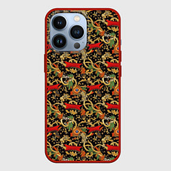 Чехол для iPhone 13 Pro Яркая абстракция на черном фоне, цвет: 3D-красный