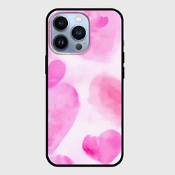 Чехол для iPhone 13 Pro Розовые сердечки акварель, цвет: 3D-черный