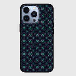Чехол iPhone 13 Pro Паттерн сине-зелёный лепестки