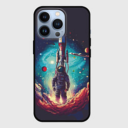 Чехол для iPhone 13 Pro Космонавт и ракета в космосе, цвет: 3D-черный