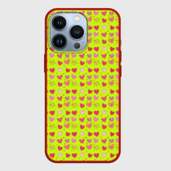 Чехол для iPhone 13 Pro Сердечки на салатовом фоне, цвет: 3D-красный