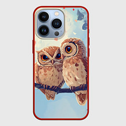 Чехол для iPhone 13 Pro Влюбленные совы 14 февраля, цвет: 3D-красный
