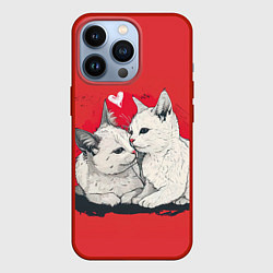Чехол для iPhone 13 Pro Влюбленные белые кошечки, цвет: 3D-красный