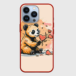 Чехол для iPhone 13 Pro Милая панда с сердечком и цветами, цвет: 3D-красный