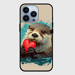 Чехол для iPhone 13 Pro Выдра с сердечком, цвет: 3D-черный