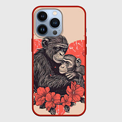 Чехол для iPhone 13 Pro Влюбленные обезьяны 14 февраля, цвет: 3D-красный