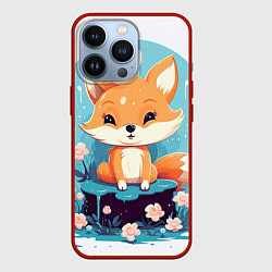 Чехол для iPhone 13 Pro Милый лисенок и цветочки, цвет: 3D-красный