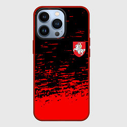 Чехол для iPhone 13 Pro Герб Белоруссии краски красные, цвет: 3D-красный