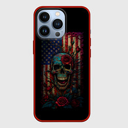 Чехол для iPhone 13 Pro Skull - USA, цвет: 3D-красный