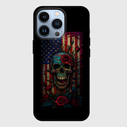 Чехол для iPhone 13 Pro Skull - USA, цвет: 3D-черный