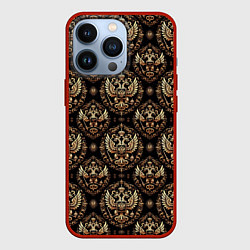 Чехол для iPhone 13 Pro Золотой герб России паттерн, цвет: 3D-красный