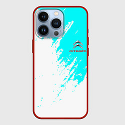 Чехол для iPhone 13 Pro Citroen краски голубой, цвет: 3D-красный