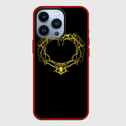 Чехол для iPhone 13 Pro Сердце желтыми энергетическими линиями на черном, цвет: 3D-красный