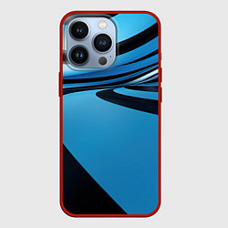 Чехол для iPhone 13 Pro Черная и синяя абстракция в виде волн, цвет: 3D-красный