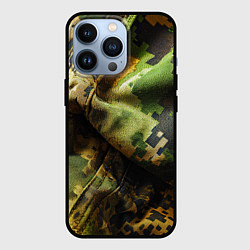 Чехол для iPhone 13 Pro Реалистичный камуфляж на ткани, цвет: 3D-черный