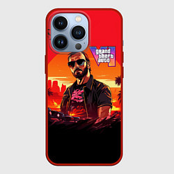 Чехол для iPhone 13 Pro GTA 6 logo персонаж, цвет: 3D-красный