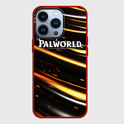 Чехол для iPhone 13 Pro Palworld логотип золотые волны на черном, цвет: 3D-красный