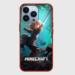 Чехол для iPhone 13 Pro Персонаж Minecraft с мечом, цвет: 3D-красный