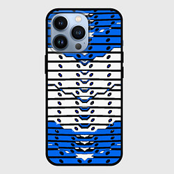 Чехол для iPhone 13 Pro Сине-белая техно броня, цвет: 3D-черный