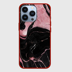 Чехол для iPhone 13 Pro Черно-розовый мрамор, цвет: 3D-красный