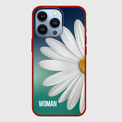 Чехол для iPhone 13 Pro Маргаритка на голубом - WOMAN, цвет: 3D-красный