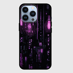 Чехол для iPhone 13 Pro Киберпанк светящиеся фиолетовые элементы, цвет: 3D-черный