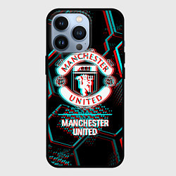 Чехол для iPhone 13 Pro Manchester United FC в стиле glitch на темном фоне, цвет: 3D-черный