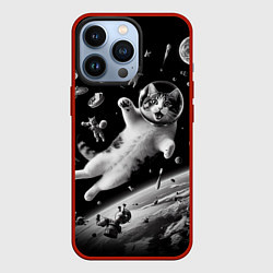 Чехол для iPhone 13 Pro Офигевший котейка в безвоздушном пространстве, цвет: 3D-красный