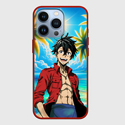 Чехол для iPhone 13 Pro Ван Пис - Луффи и пальмы, цвет: 3D-красный
