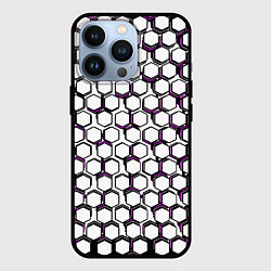 Чехол для iPhone 13 Pro Киберпанк узор из шестиугольников розовый, цвет: 3D-черный