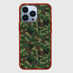 Чехол для iPhone 13 Pro Камуфляж Woodland классический, цвет: 3D-красный