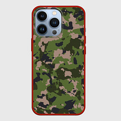 Чехол для iPhone 13 Pro Камуфляжный паттерн в стиле Woodland, цвет: 3D-красный