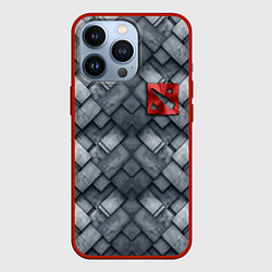 Чехол для iPhone 13 Pro Dota - metal texture logo, цвет: 3D-красный