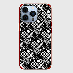Чехол для iPhone 13 Pro Черно белый узор из геометрических фигур, цвет: 3D-красный