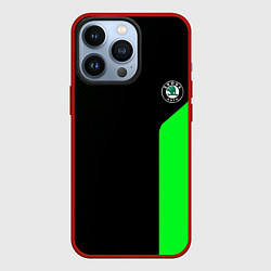 Чехол для iPhone 13 Pro Skoda pattern sport green, цвет: 3D-красный