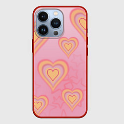 Чехол для iPhone 13 Pro Сердца градиент, цвет: 3D-красный