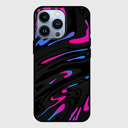 Чехол для iPhone 13 Pro Неоновые разводы - фиолетовый, цвет: 3D-черный