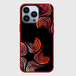 Чехол для iPhone 13 Pro Чёрные звёзды и завихрения, цвет: 3D-красный