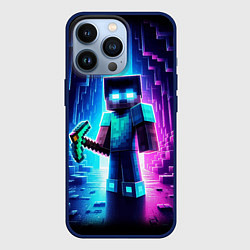 Чехол для iPhone 13 Pro Minecraft - neon character ai art, цвет: 3D-тёмно-синий