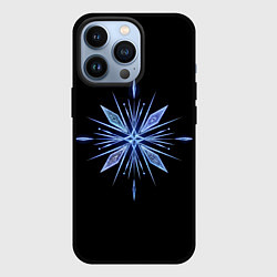 Чехол для iPhone 13 Pro Голубая снежинка на черном фоне, цвет: 3D-черный