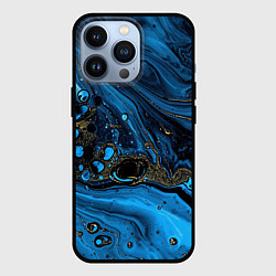 Чехол для iPhone 13 Pro Черные и синие сияющие волны, цвет: 3D-черный