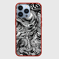 Чехол для iPhone 13 Pro Черные и белые абстрактные узоры, цвет: 3D-красный