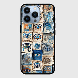 Чехол для iPhone 13 Pro Глаза на пэчворк дениме, цвет: 3D-черный