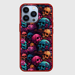 Чехол для iPhone 13 Pro Поле яркий черепов и цветов, цвет: 3D-красный