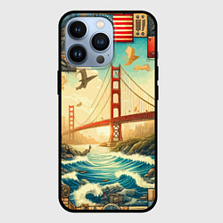 Чехол для iPhone 13 Pro Мост через реку и пэчворк - нейросеть арт USA brid, цвет: 3D-черный