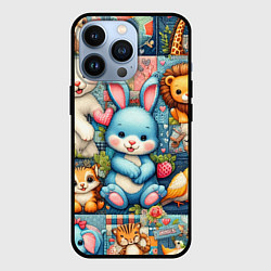 Чехол для iPhone 13 Pro Funny hare and his friends - patchwork, цвет: 3D-черный