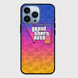 Чехол для iPhone 13 Pro GTA 6 - пальмы и логотип, цвет: 3D-черный