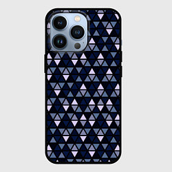 Чехол для iPhone 13 Pro Чёрно-синий паттерн треугольники, цвет: 3D-черный